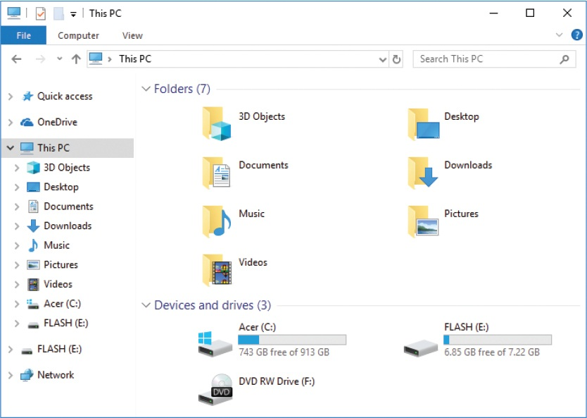 پنجره فایل اکسپلورر در ویندوز 10